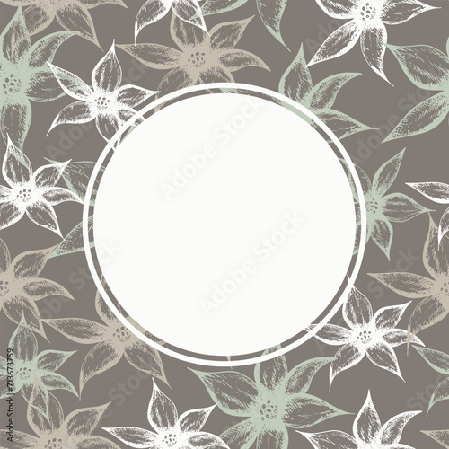 A decorative circle of branches is highlighted on a white background. A pattern of leaves. Vector illustration. For nature, eco and design. Hand-drawn plants, a frame for a postcard.