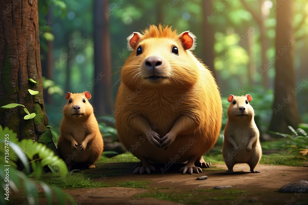 capybara pose in forest background