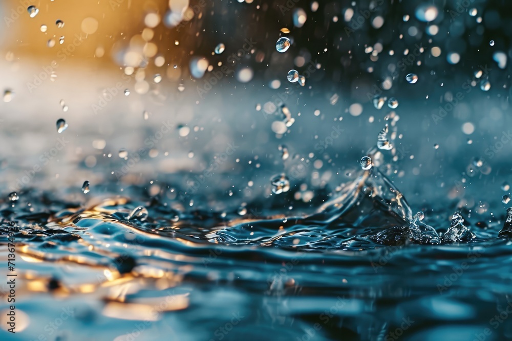 Water drops hit the ground movement, light impact Water drops hit the ground movement, light impact