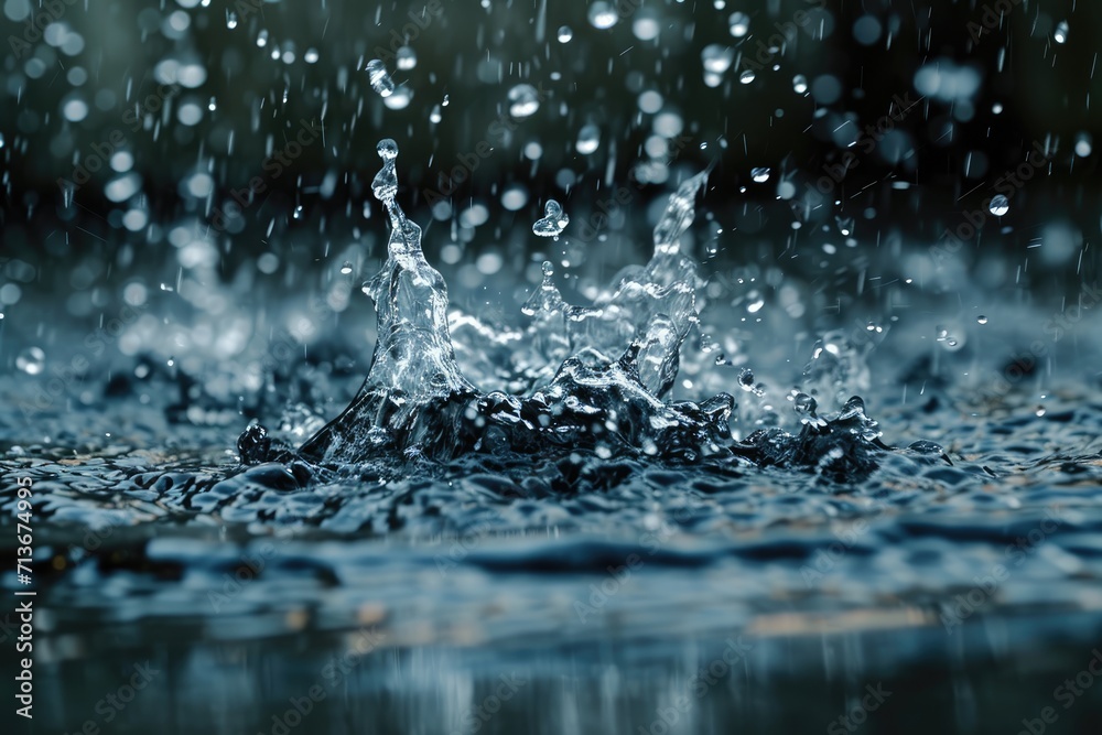 Water drops hit the ground movement, light impact Water drops hit the ground movement, light impact