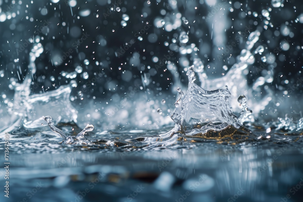 Water drops hit the ground movement, light impact Water drops hit the ground movement, light impact