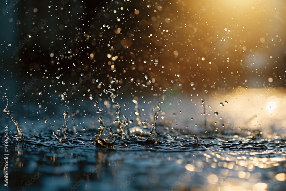 Water drops hit the ground movement, light impact Water drops hit the ground movement, light impact