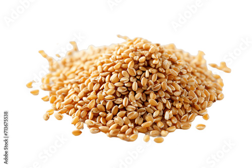 Wheat grains isolated on white background, forming a pile of healthy, organic seeds