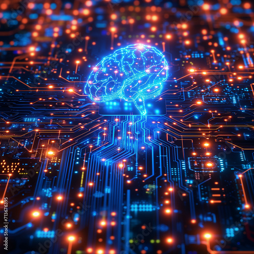 Creative Fusion: Brain with AI Circuit, ai generated