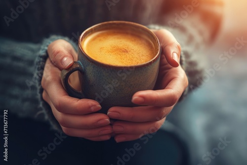 A person's hands cradle a warm mug, capturing the quiet moment of sipping coffee