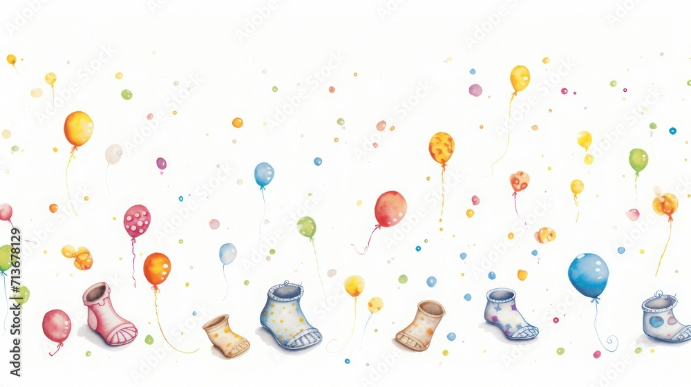 Illustration design of children's socks with colorful balloons and bubbles.