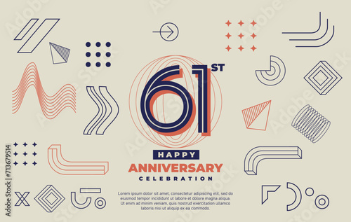 61st happy anniversary celebration with abstract geometric shape.
