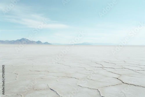 An infinite expanse of desolation on a salt flat flowing into the ocean s hazy distance. Generative AI