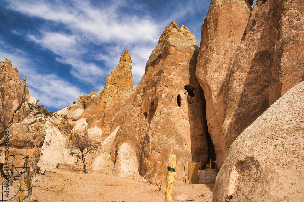 Unique rock and stone formations in the Red valley near near Goreme,a UNESCO world heritage site situated in Nevsehir Province, in the Cappadocia Region, Central Anatolia,Turkey. Unique rock and stone formations in the Red valley near near Goreme,a UNESCO world heritage site situated in Nevsehir Province, in the Cappadocia Region, Central Anatolia,Turkey.