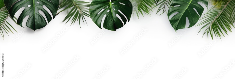 Elegant tropical leaves on pure white background