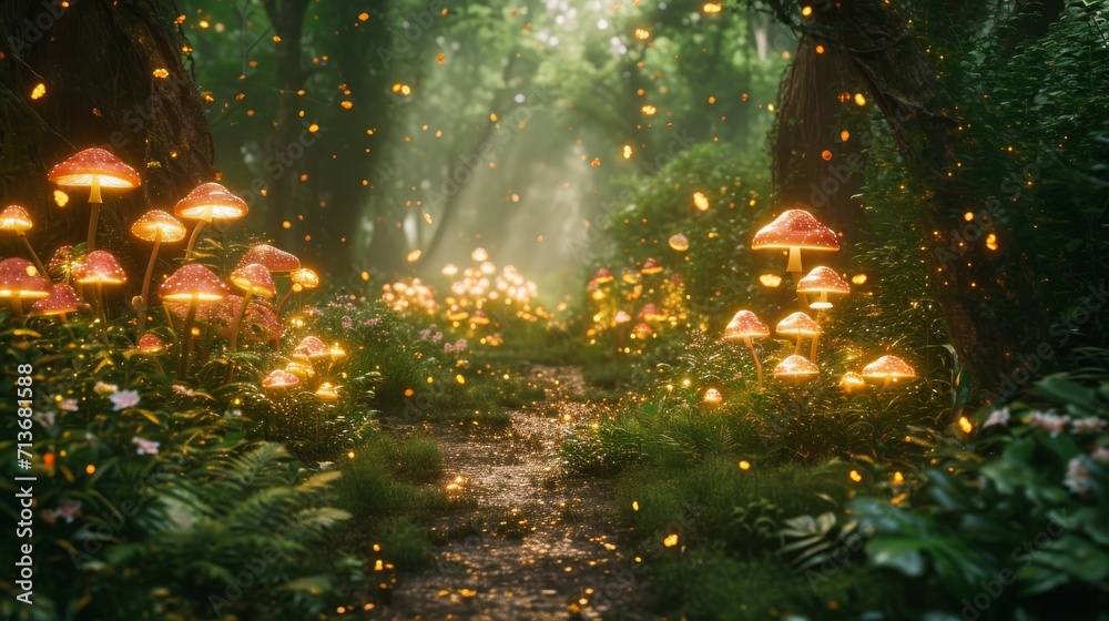 Enchanting Forest Glowing With Abundant Mushrooms Enchanting Forest Glowing With Abundant Mushrooms