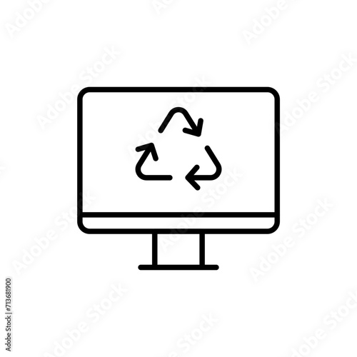Monitor recycle outline icons, minimalist vector illustration ,simple transparent graphic element .Isolated on white background