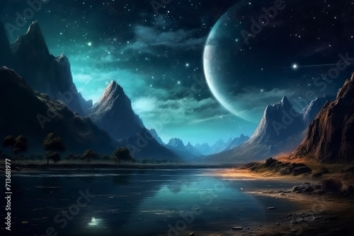 landscape with moon and mountains