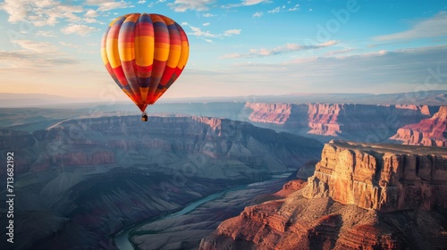 Hot Air Balloon Soaring Over Majestic Canyon