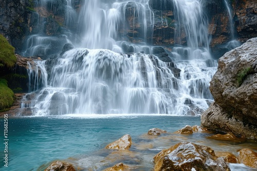 cascading waterfall plunging into a pristine pool below