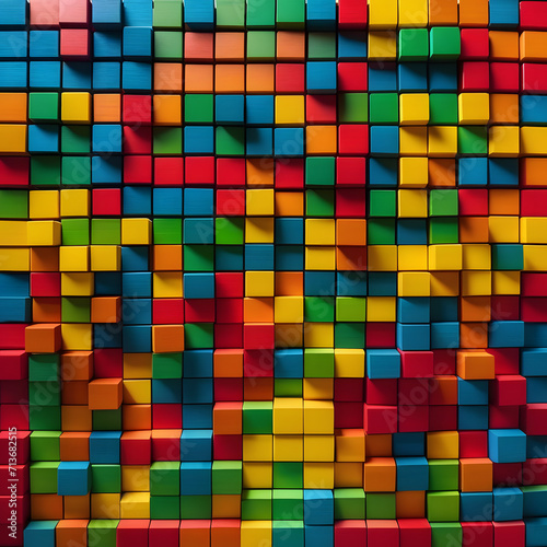 Colorful wooden blocks aligned—wide format.