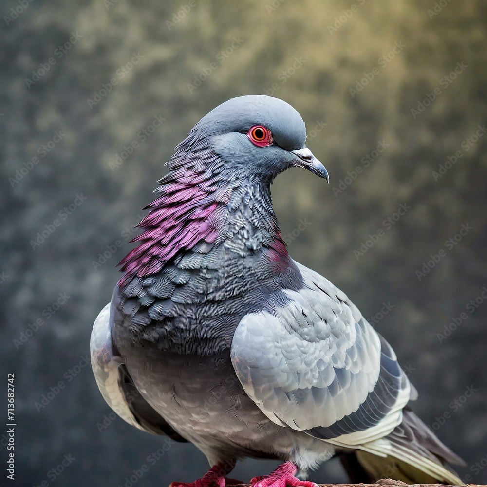 Naklejka premium a feather pigeon, focusing on intricate details and textures, capturing the subtle patterns and delicacy of its feathers. Ensure the background complements the subject, providing a visually engaging a