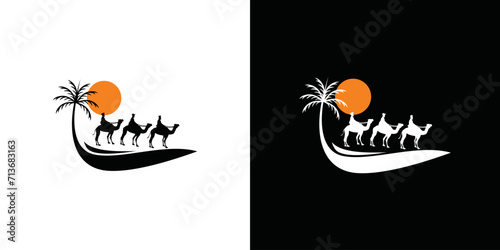 Cameleer with camels, three camels design template in silhouette style