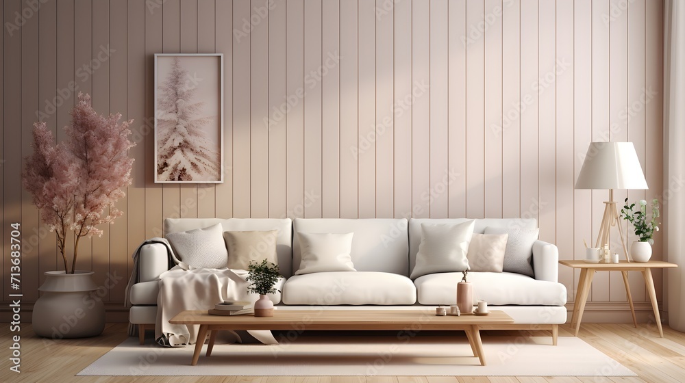 Scandinavian Elegance: Minimalistic Living Room with Wooden Interior Design