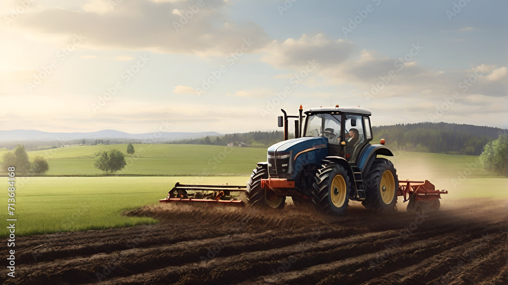 Fototapeta premium A tractor plowing a field. generated by AI