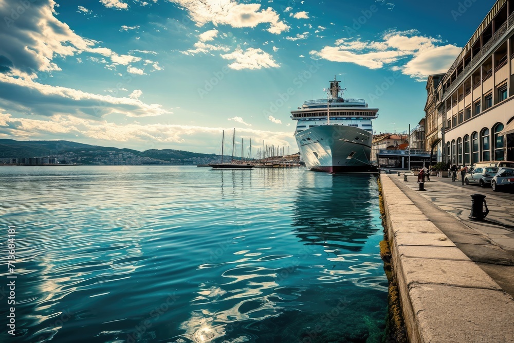 Fototapeta premium Huge cruise liner by the city waterfront