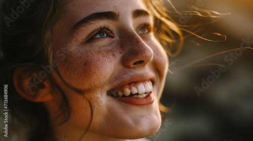 Sunlit Elegance: Close-Up Portrait of a Happily Smiling Woman © AounMuhammad