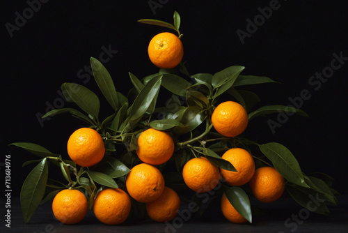 Fresh orange fruits with leaves, Generative AI