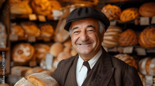 Baker Showcasing Freshly Baked Bread at Family-Owned Bakery