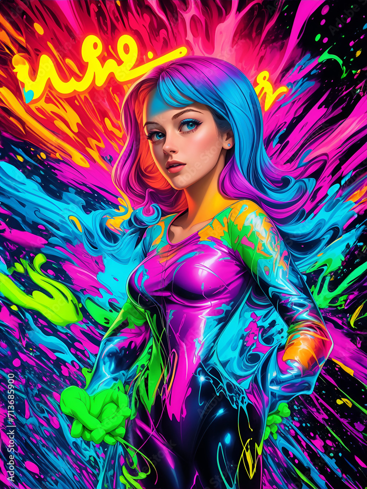 Neon Colors Cartoon Style Illustration of a Woman by AI Neon Colors Cartoon Style Illustration of a Woman by AI