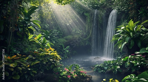 Majestic Waterfall in Verdant Forest - Natures