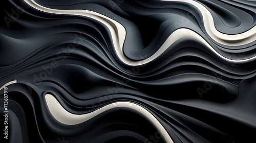 Serenity in Motion: Detailed Black and White Fluid Abstract Waves Background © Armen Y