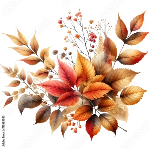 Autumn background design with watercolor brush texture, Flower and botanical leaves watercolor. Abstract art wallpaper design for wall arts, wedding and VIP invite card. 