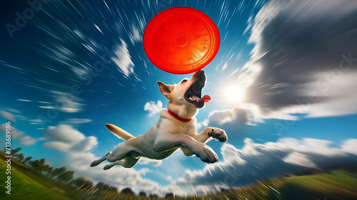 dog catching frisbee photo