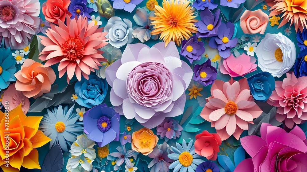 Flowers wall background paper cut style Flowers wall background paper cut style