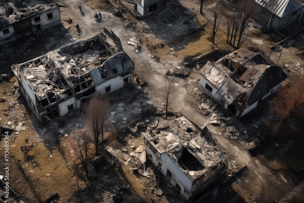 When the war began, houses in the village were destroyed and burned AI Generation When the war began, houses in the village were destroyed and burned AI Generation