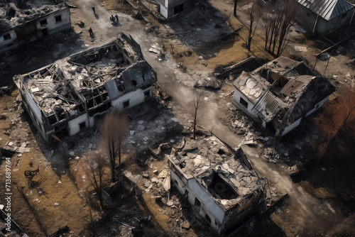 When the war began, houses in the village were destroyed and burned AI Generation