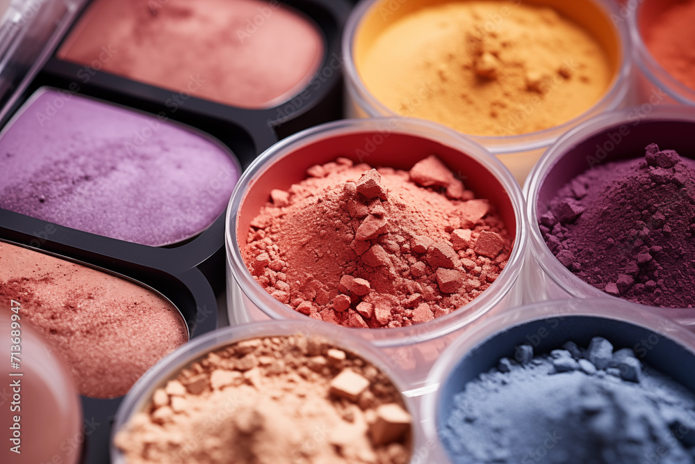 Close up view of color crushed eye shadow for make up as sample of cosmetic product Close up view of color crushed eye shadow for make up as sample of cosmetic product
