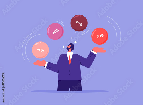 Multitasking work and time management concept, businessman juggling many jobs, productivity and project management skill