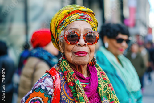 senior women on the street wearing colorful clothing and sunglasses © Kien