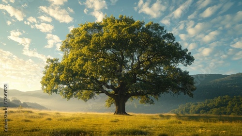 Majestic Tree Standing Tall in Grassy Field