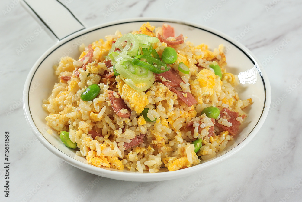 Yakimeshi Japanese Fried Rice with Egg, Beef Peperoni, and Edamame Yakimeshi Japanese Fried Rice with Egg, Beef Peperoni, and Edamame