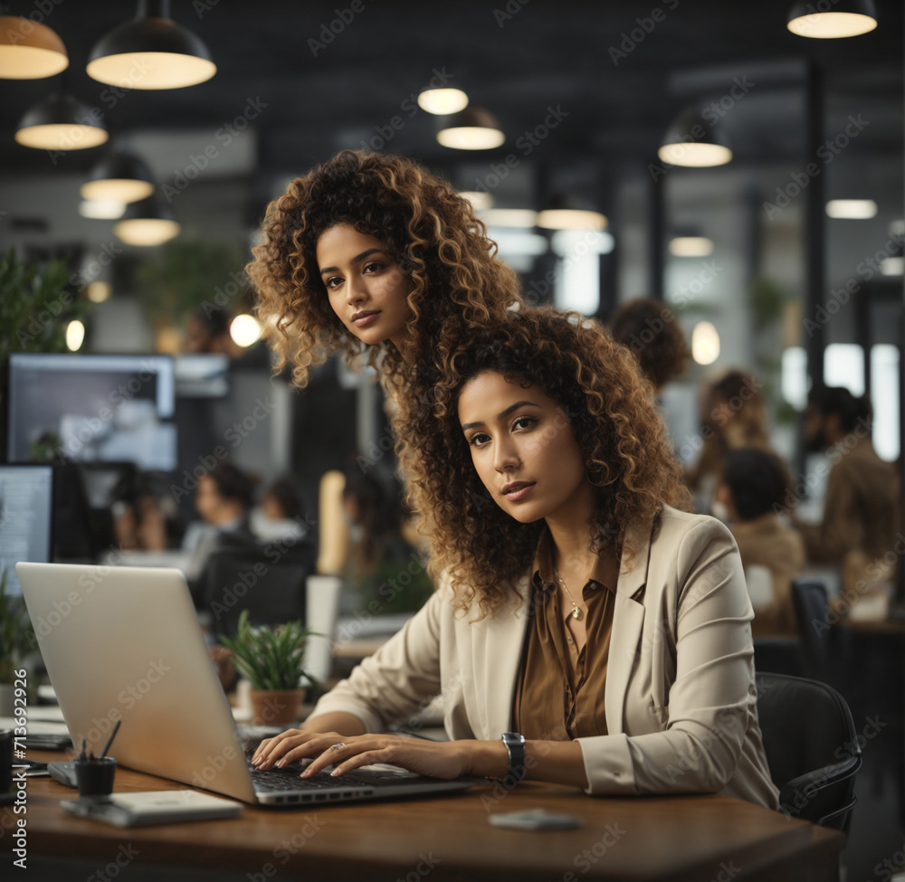 Two young women looking at the computer Two young women looking at the computer