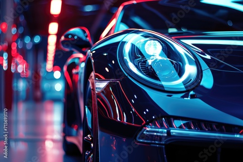 A sleek sports car with a glossy finish under dramatic lighting © Lucija