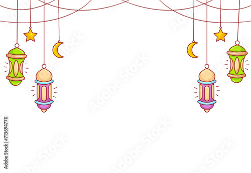 islamic hanging lantern doodle Cartoon Background