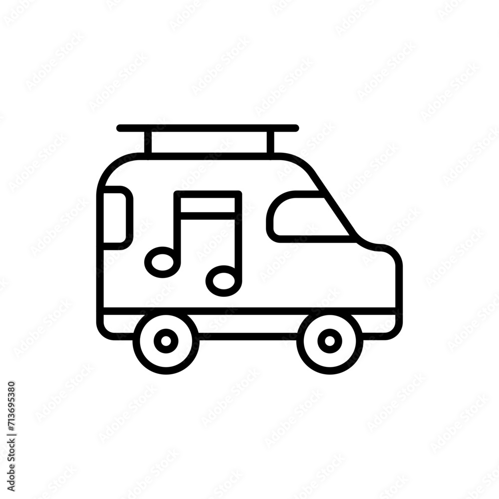 Music van outline icons, minimalist vector illustration ,simple transparent graphic element .Isolated on white background