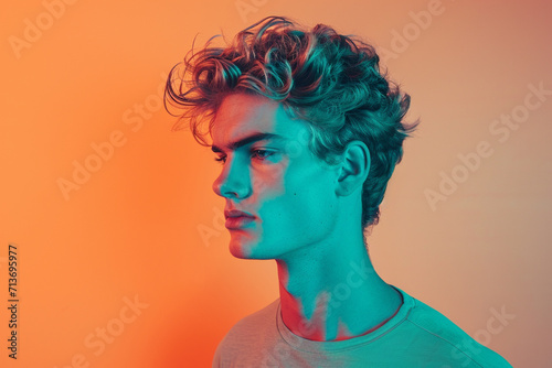 fashion young man giving pose studio colored background