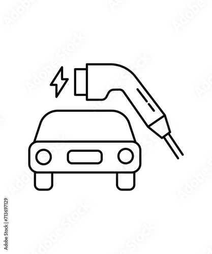 electric car with charger icon, vector best line icon.