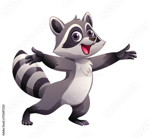 Cheerful raccoon cartoon vector illustration. Happy raccoon isolated on white background