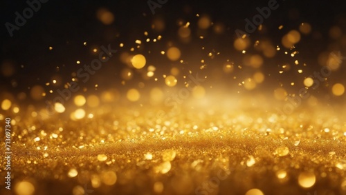 Golden glitters bokeh background. Fashion or party concept. Product placement idea. With copy space.