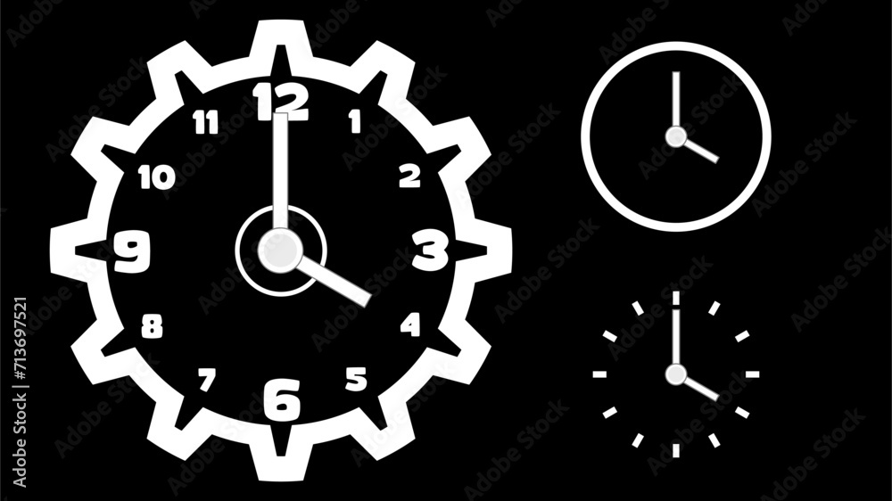 Clock icon, minimal style. arrow show number. on the black background Clock icon, minimal style. arrow show number. on the black background